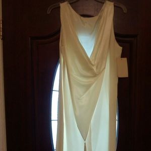 White Dress with satin front draping with tassel